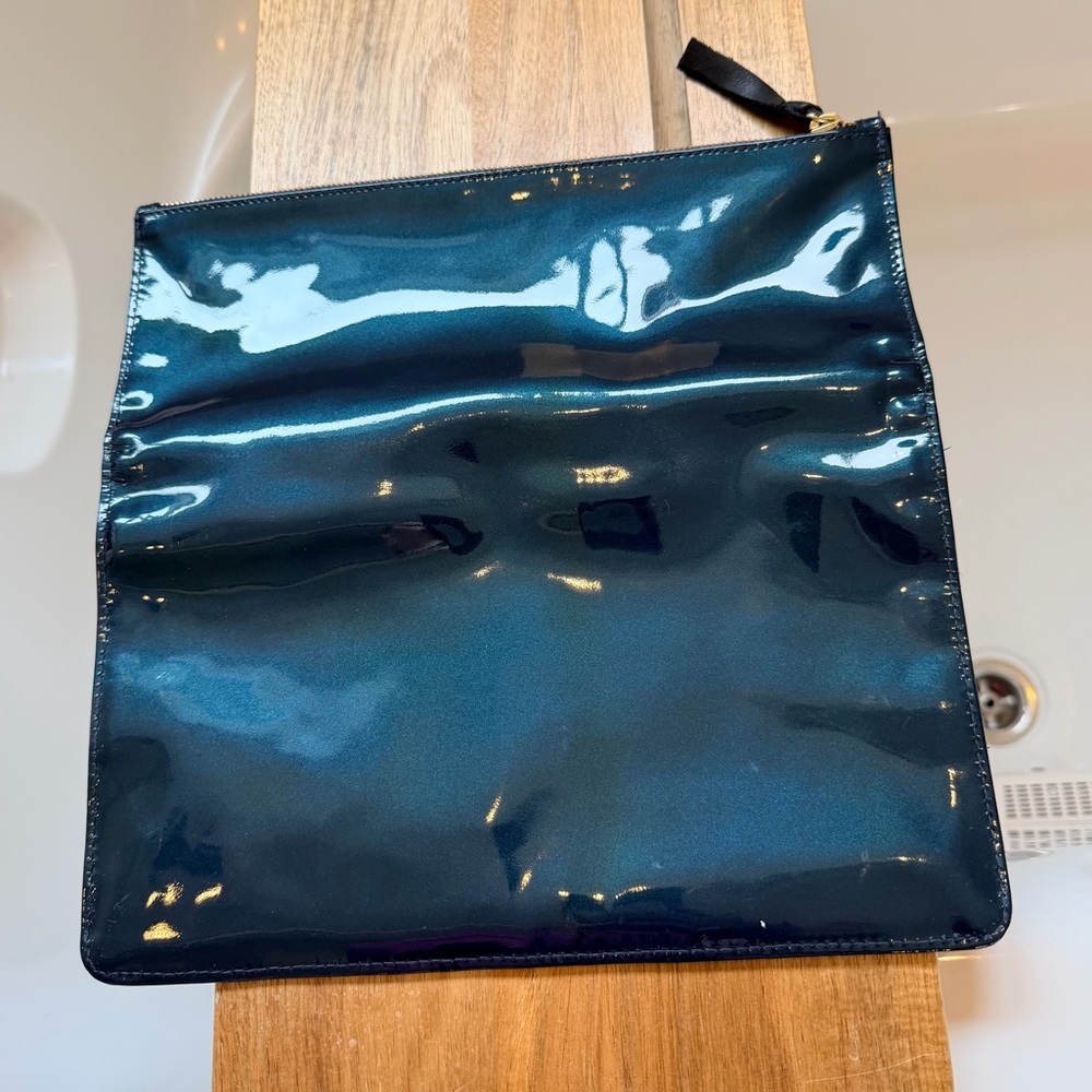 Clare V Patent leather authentic Fold-Over Clutch Bag in Dark Teal - Picture 5 of 8